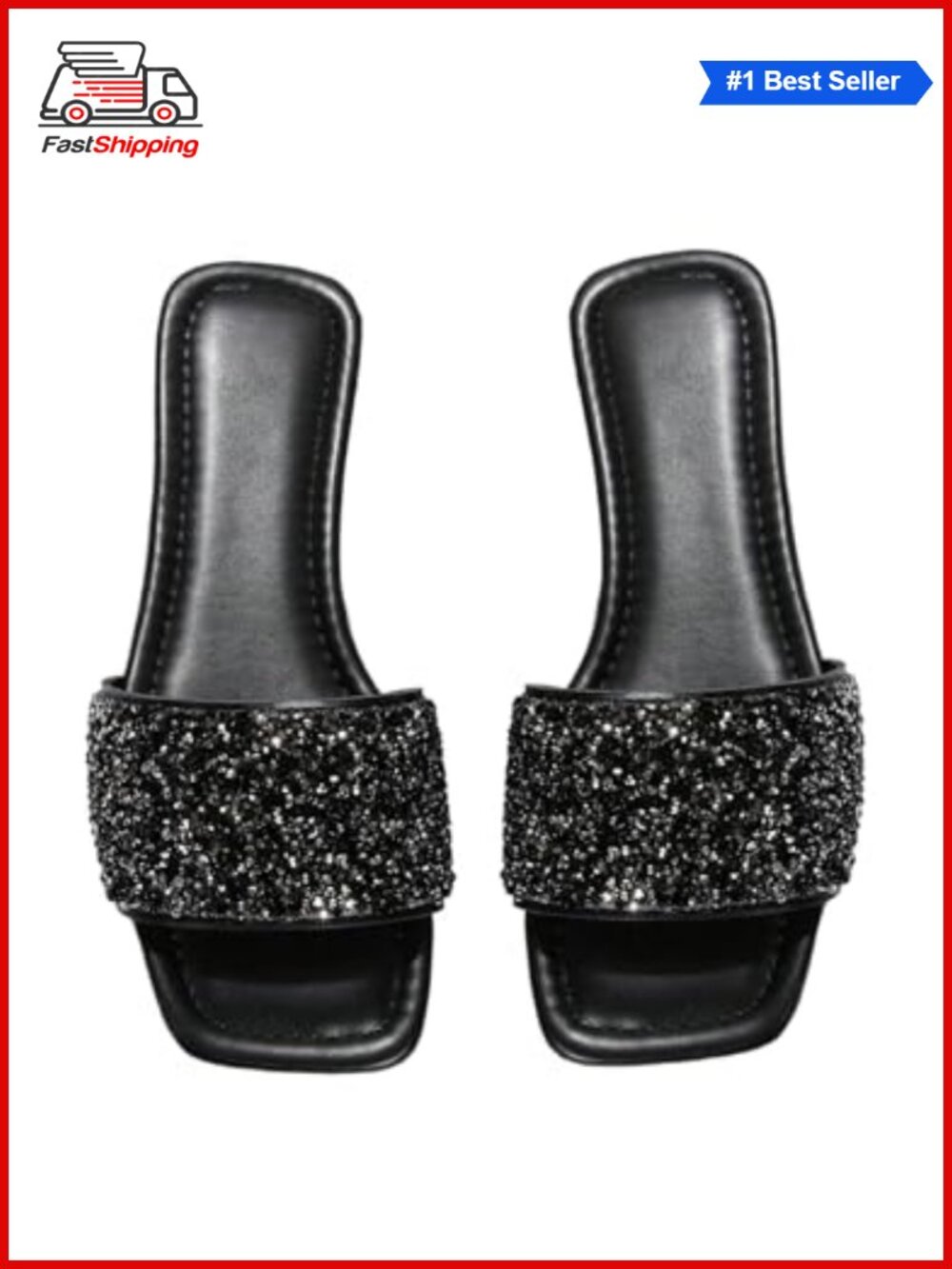 ✨ Sparkly Flat Sandals Dressy Open Toe Glitter Slide Shoes